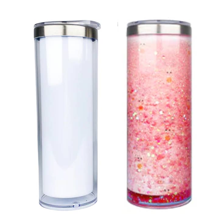 20 OUNCE SNOW GLOBE- PLASTIC STAINLESS STEEL TUMBLER for wholesale by Sublimation Kings of Florida