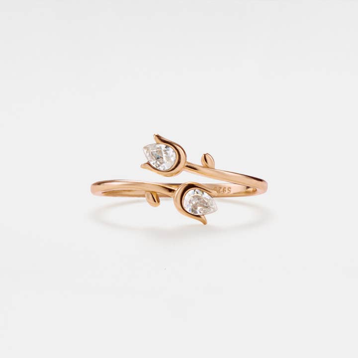 Perimade & Co. LLC - Wholesale Multi-Stone Ring - Tulip Flower Stacking Bypass Ring in 925 Sterling Silver