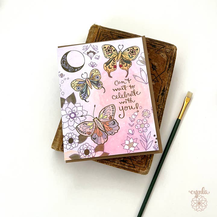 Moon Butterflies Greeting Card -birthday card mystic glowing for wholesale by Cynla
