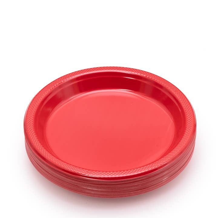 Rosso 9 pollici Piatti monouso in plastica rossa - 50 ct. in vendita all'ingrosso su Faire