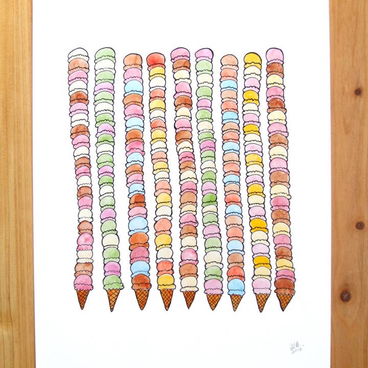 Jodi Lynn's Emporium of Doodles - Wholesale Art Print - Ice Cream Cones Print1