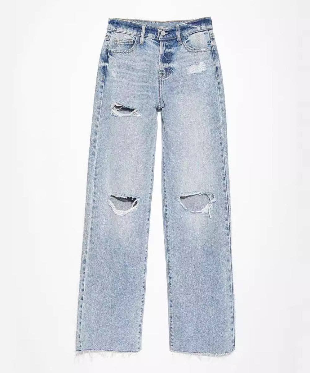 Blue Fringe Hem Straight Leg Jeans for wholesale on Faire3