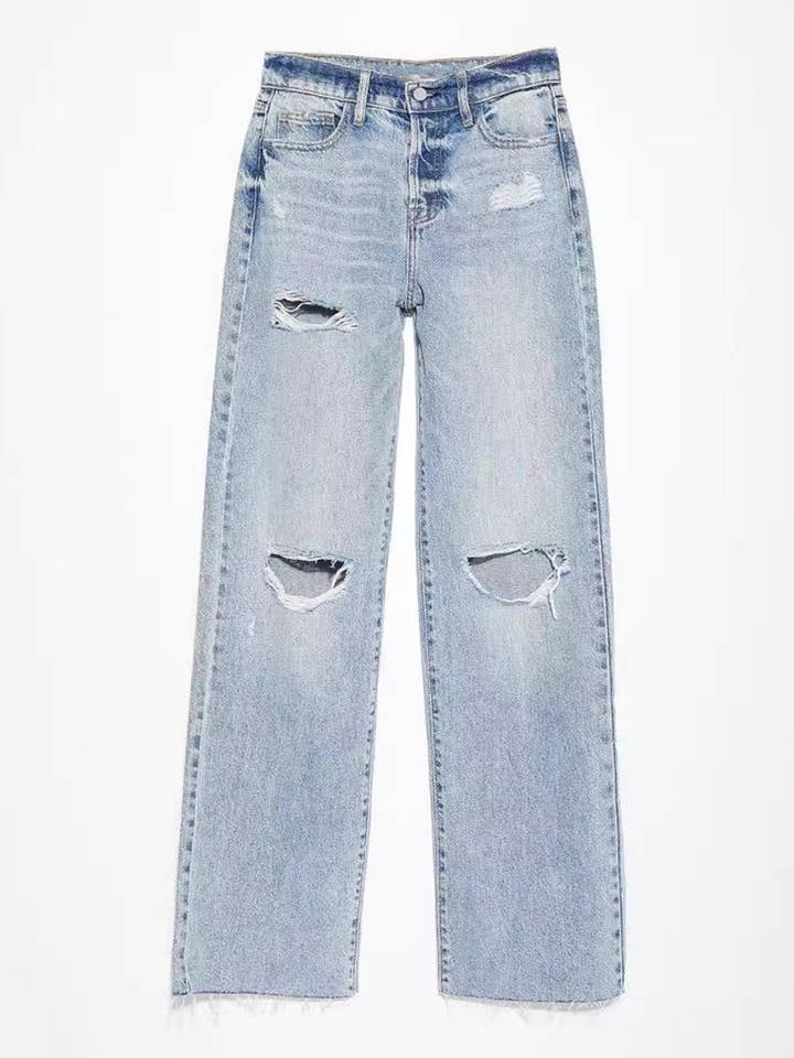 Blue Fringe Hem Straight Leg Jeans for wholesale on Faire3