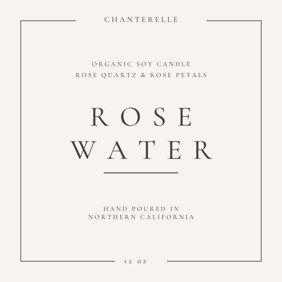 Chanterelle - Wholesale Jar/Filled Candle - Organic Soy Candle 12 oz "Rose Water" with Gemstones2