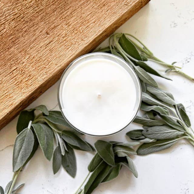 Wash and Wik - Wholesale Jar/Filled Candle - Sage + Cedar Soy Wax Candle | Citrus | Musk | Amber - 1 Wick2