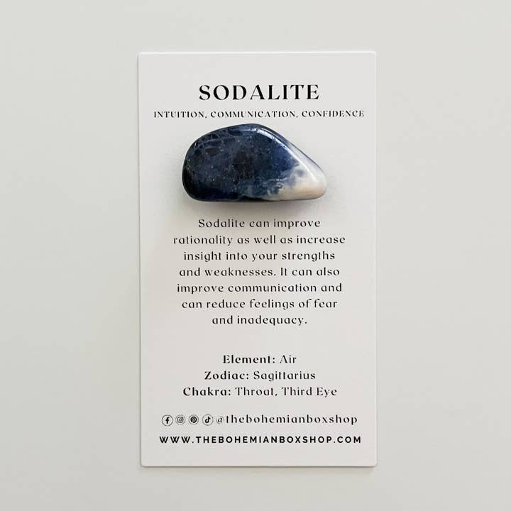 Pocket Sodalite Tumbled Crystal with Information Card for wholesale by The Bohemian Box Shop