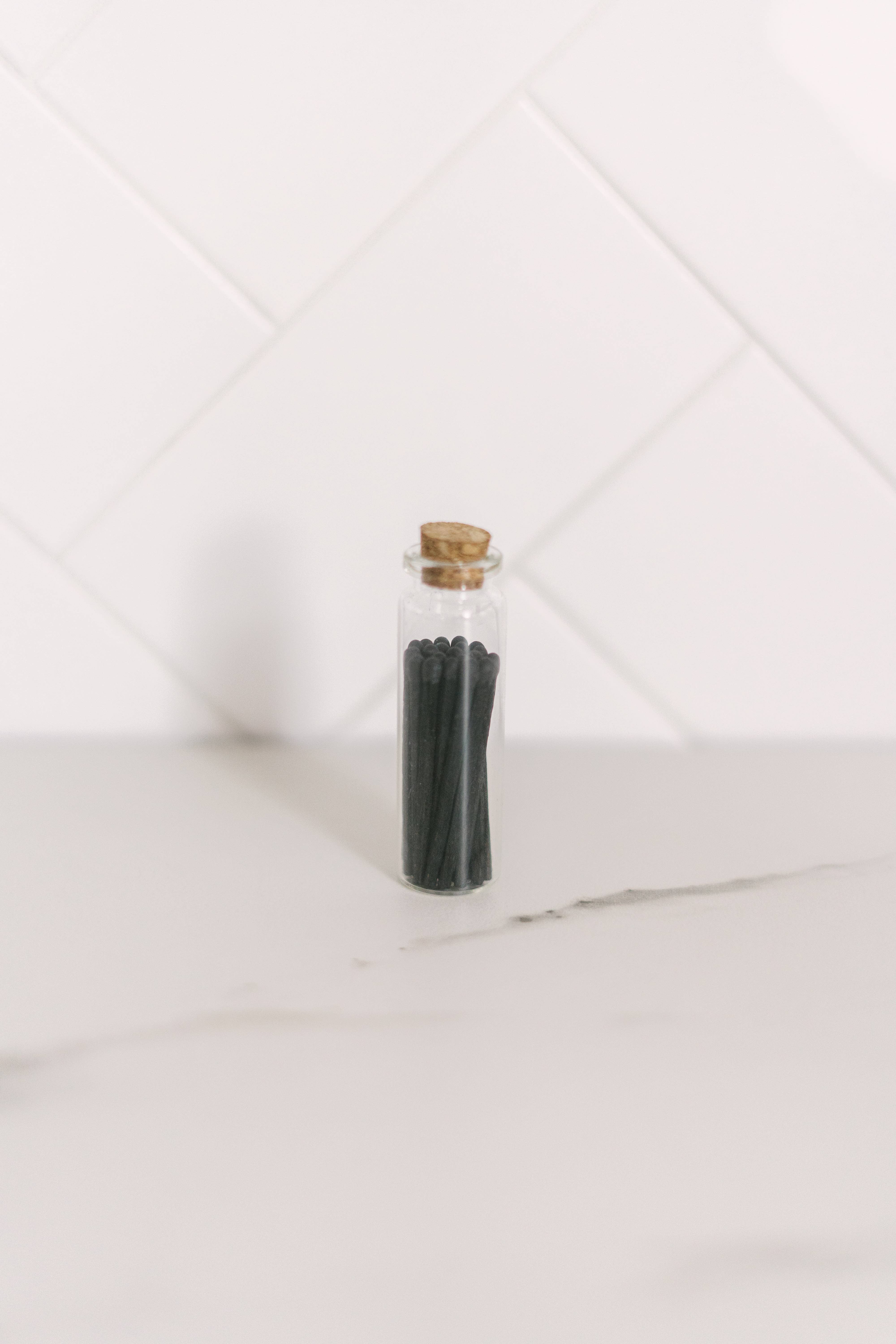 River Birch Candles - Wholesale Matches - 2 inch All Black Decorative Matches In Jar with striker1