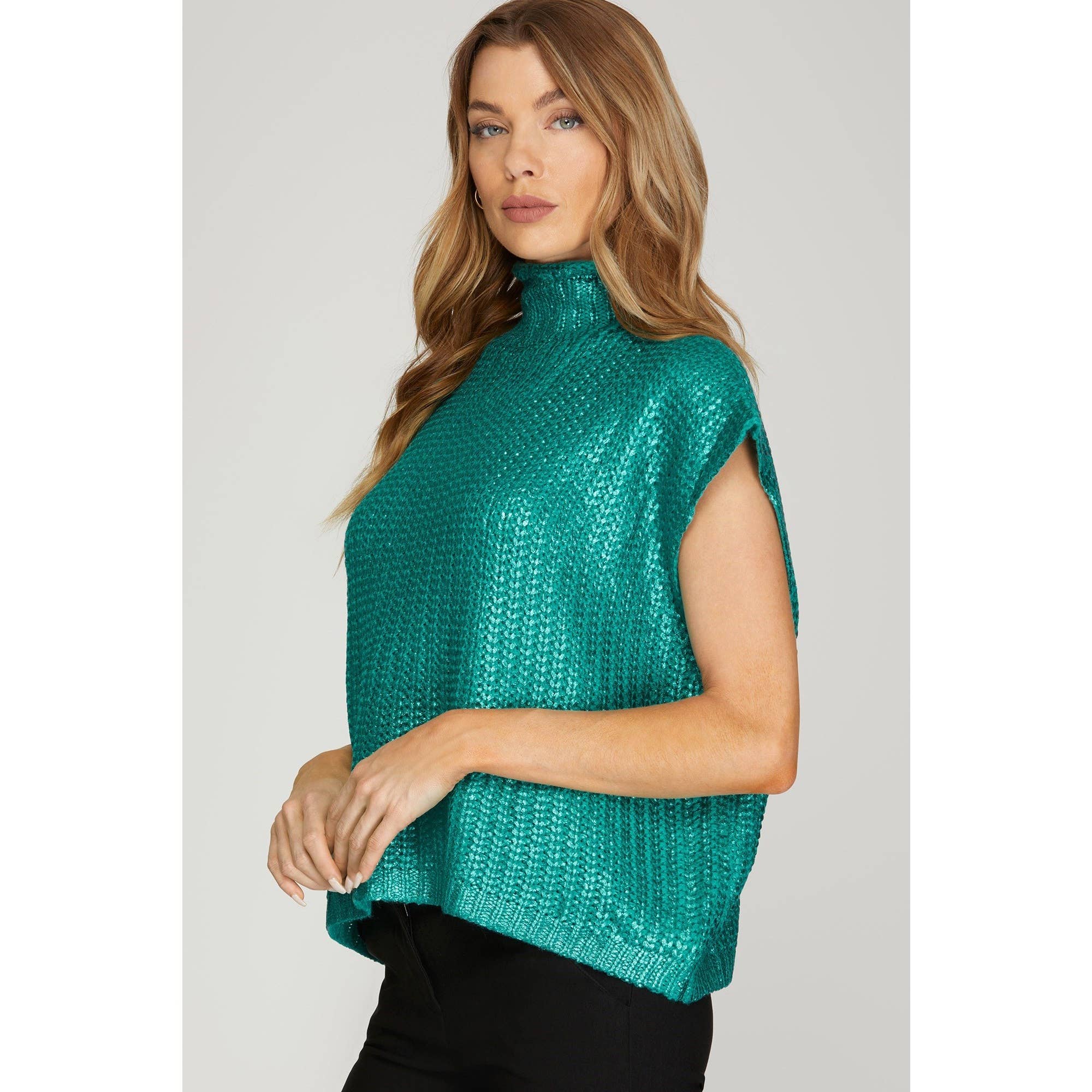 BNS - Wholesale Knit Top - Women's - Metallic Foil Short Sleeve Sweater Top6