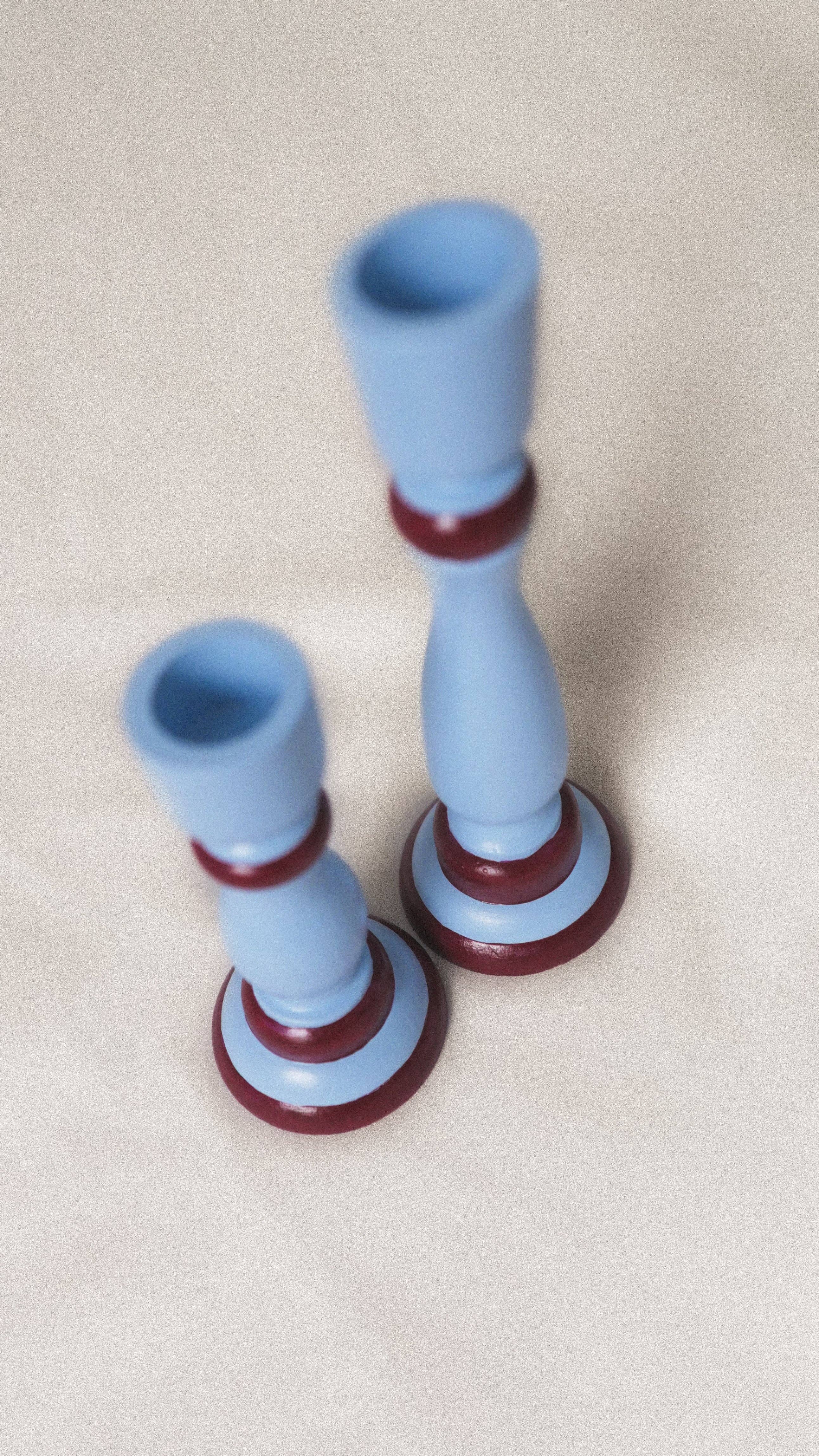 Massio Concept - Wholesale Candle Holder - Classic Blue and Burgundy Wooden Candle Holder - BLUVINO (Set of 2)2