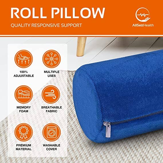 Wholesale Round Cervical Roll Cylinder Bolster Pillow Memory Foam Removable Washable Cover Ergonomically Designed for Head Neck Back and Legs Ideal for Spine and Neck Support During Sleep Blue for you...