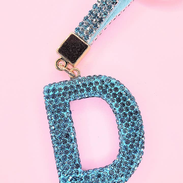 Silver Initial Letter Blue Crystal Key Ring & Bag Charm for wholesale on Faire3