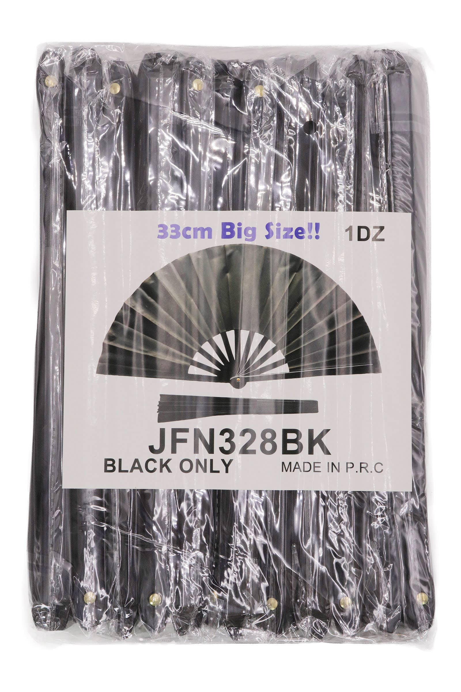 SCHWARZ Großer schwarzer Line Dance Faltfächer - 33 cm für den Großhandel auf Faire4