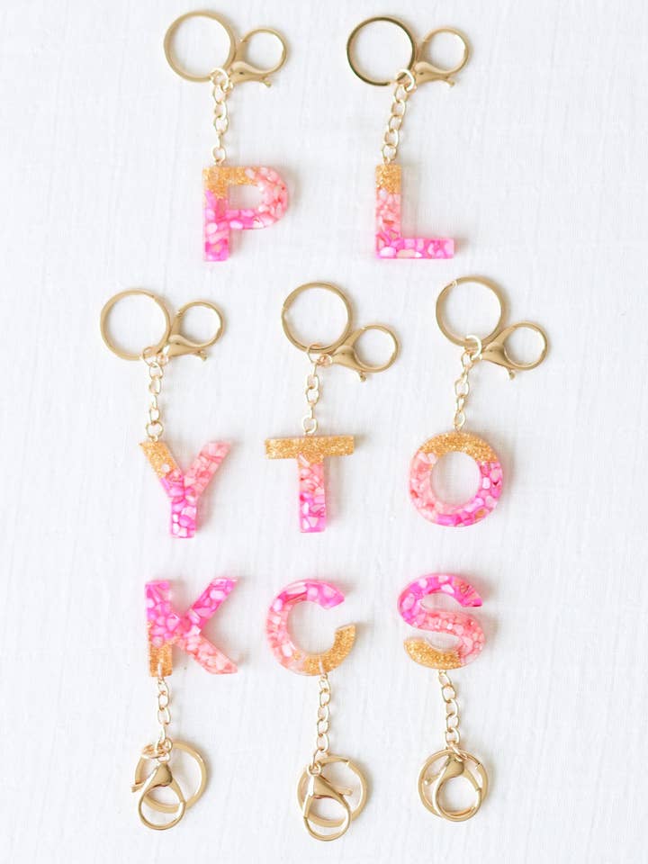 Letter Key Chain - Pink Pebbles for wholesale by Sweethoney Clothing