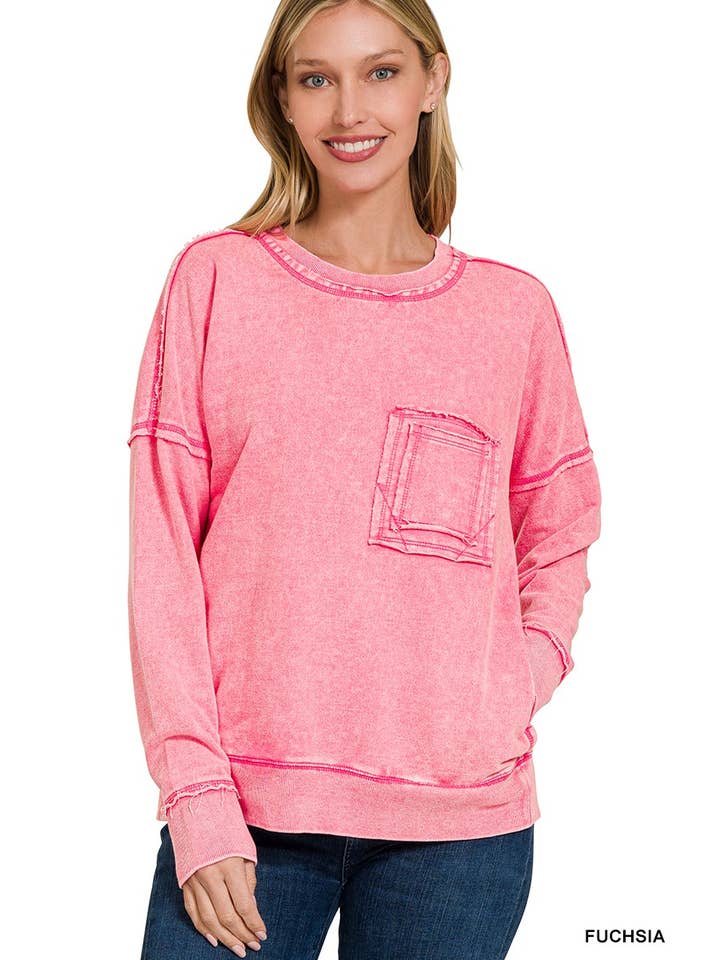 Vanilla Monkey - Wholesale Sweatshirt - Women's - F/terry Washed Raw Edge Front Pocket Pullover9