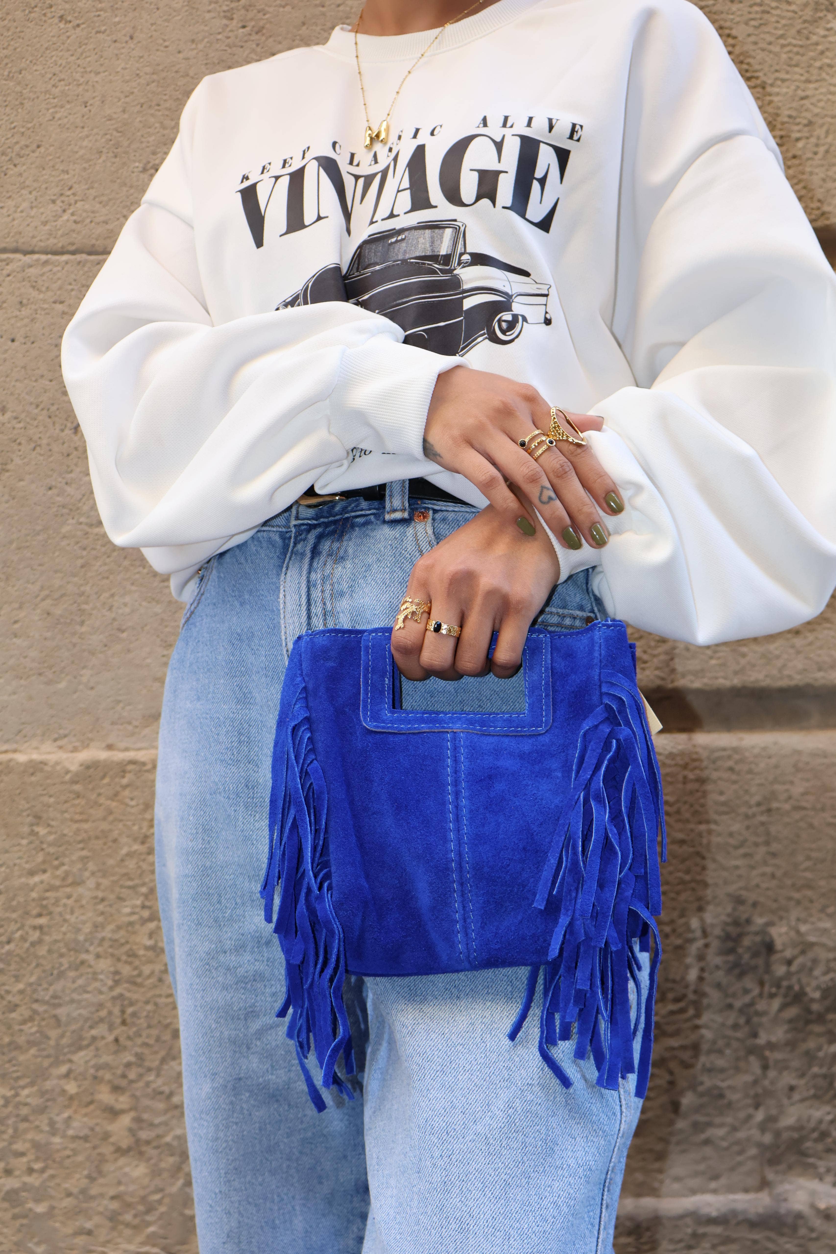 Cassette Barcelona – wholesale Axelväska - Dam – Mina axelremsväska i mockaläder med tofsar5