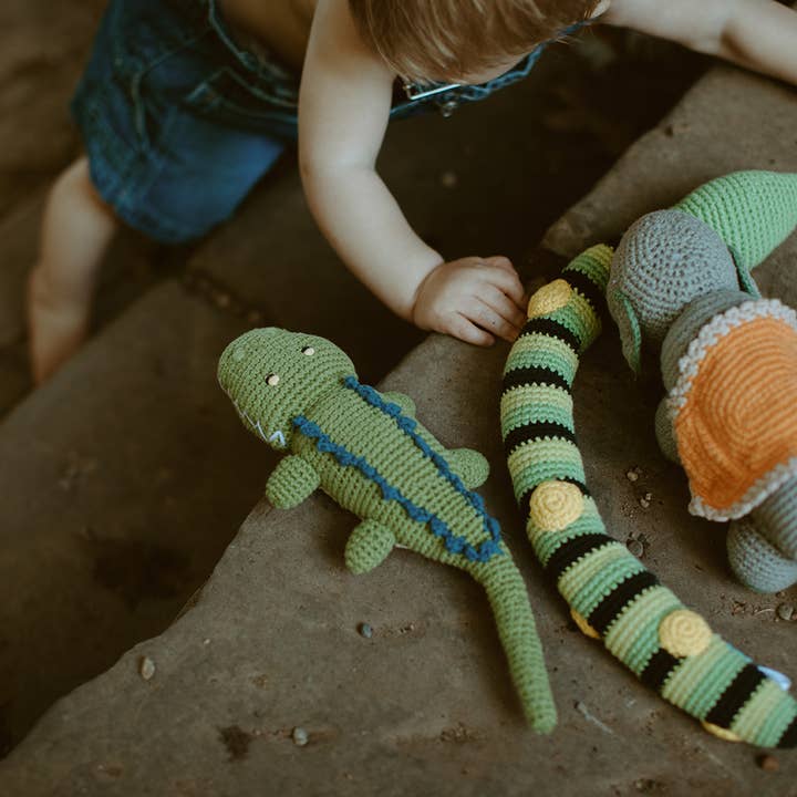 Pebble - Wholesale Stuffed/Plush Toy - Kids & Baby - Crocodile Rattle – Handmade Organic Cotton Jungle Baby Toy3