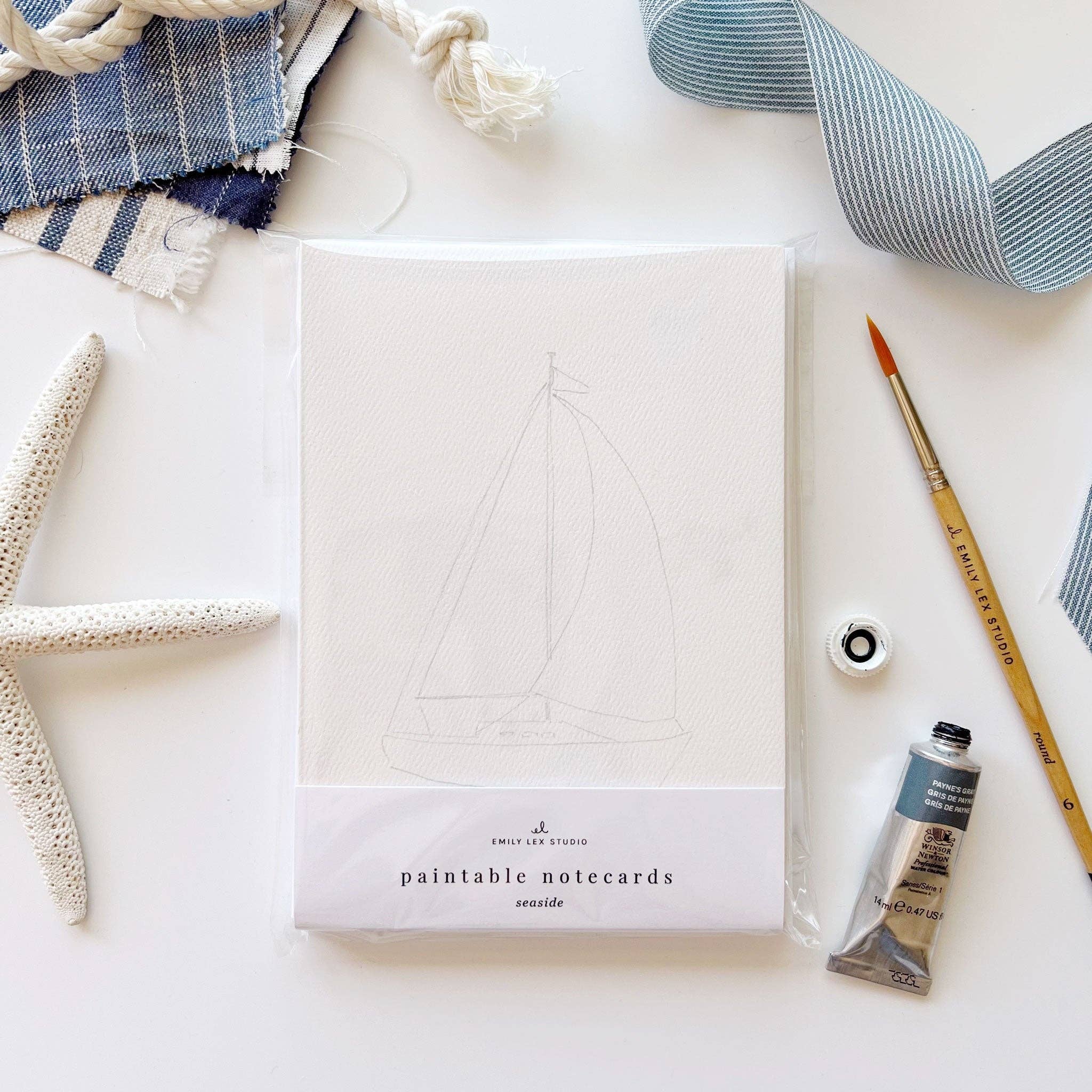 emily lex studio – wholesale Stationery/notecard set – seaside paintable watercolor notecard set1