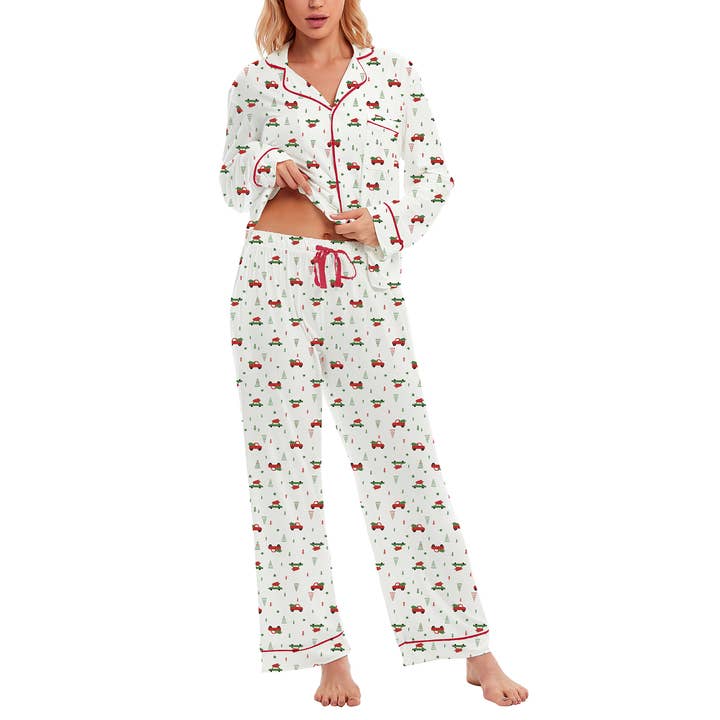 GEXWORLDWIDE - Wholesale Sleepwear Set - Women's - Women 100% Cotton Little Vehicles Christmas Pajama Set0