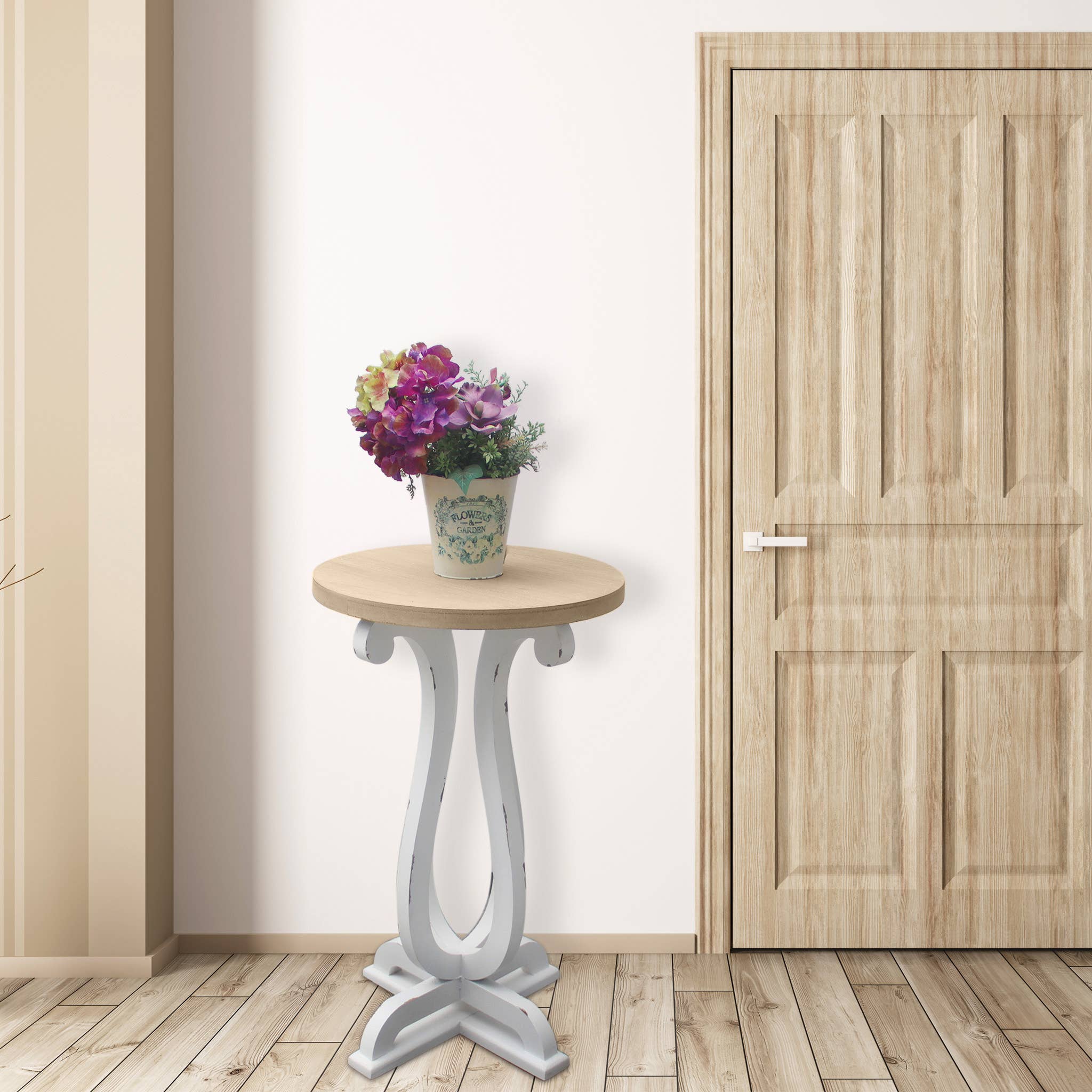 Paris Loft Inc - Wholesale Side Table - 15.75 Inch Farmhouse Wood Round Sofa Table2