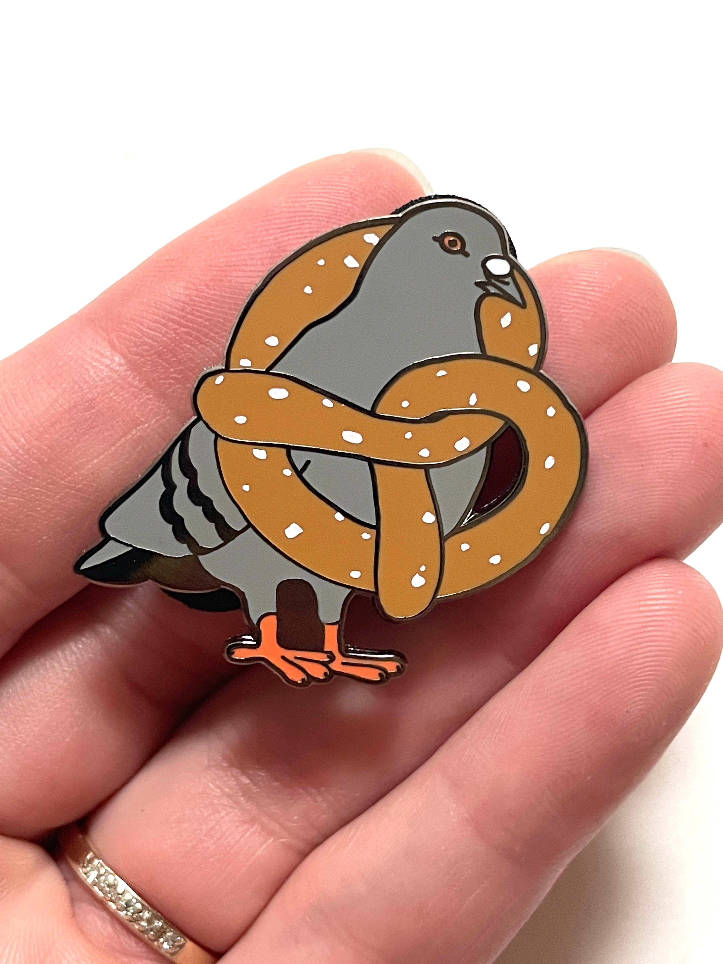 Diana Teeter Art - Wholesale Lapel Pin/Button - Pretzel Pigeon Enamel Pin  0