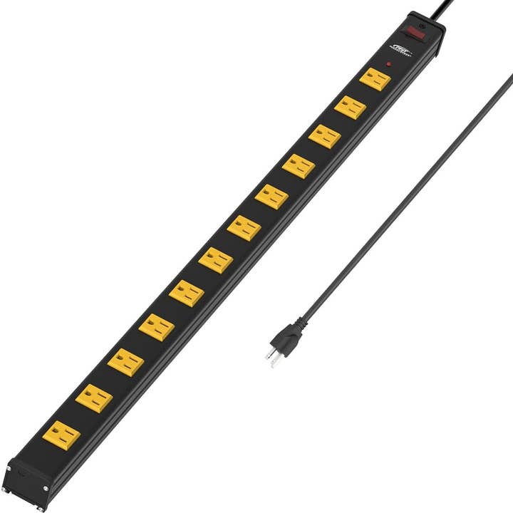 CRST Wideoutlets 2.6" Wide Spaced 12 Outlets Mountable Metal Power Strip Surge Protector with 1800 Joule Protection & EMI Filter Heavy Duty Construction 15A Circuit Breaker Included for wholesale by Rocket Socket Technology