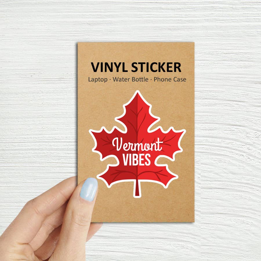 Coastal Creators of Connecticut - Wholesale Sticker - Vermont Vibes Maple Leaf Laptop Sticker0