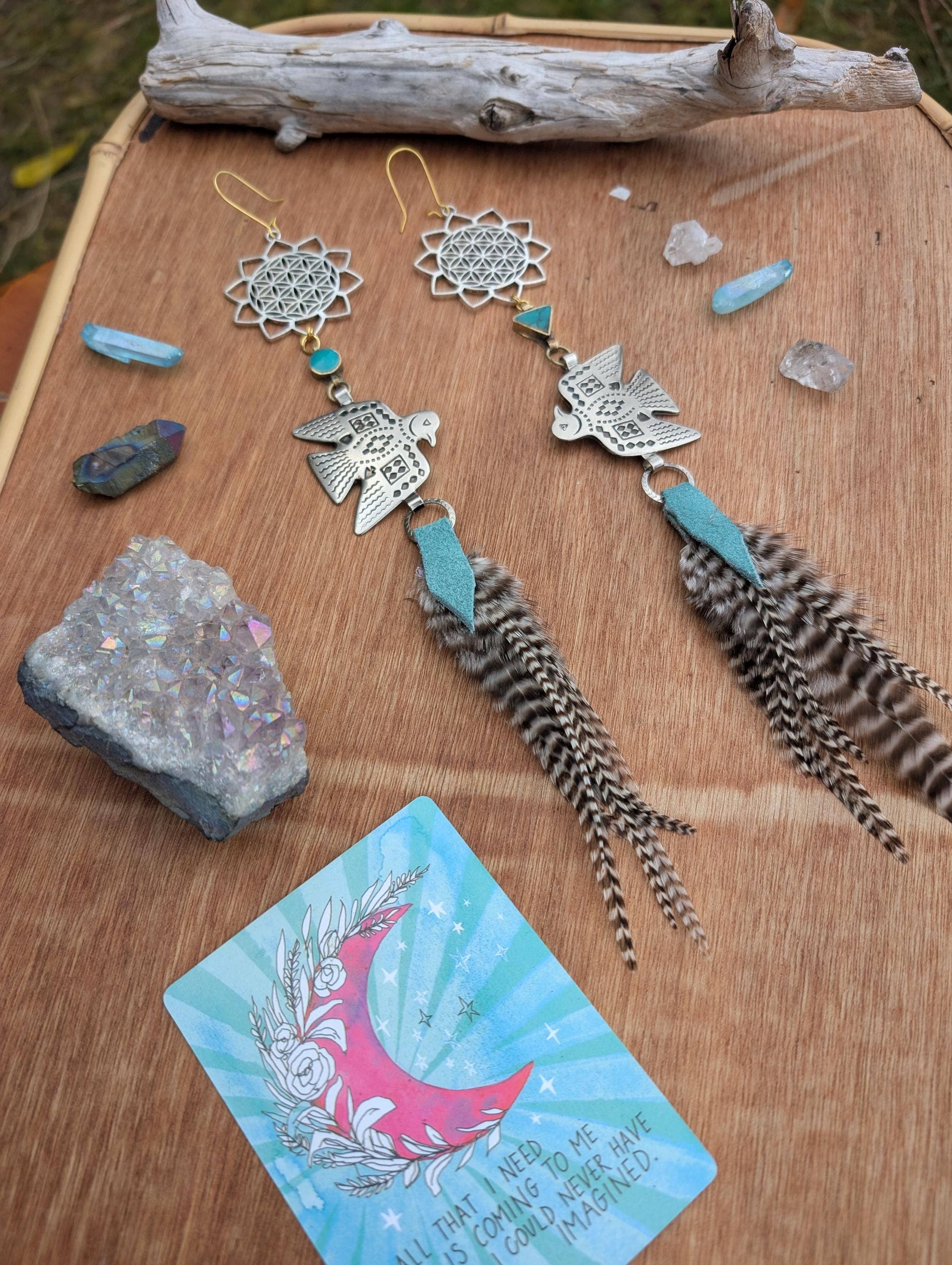 Sea Gypsy Designs - Wholesale Dangle Earrings - Sacred Geometry & Thunderbird Feather Earrings2