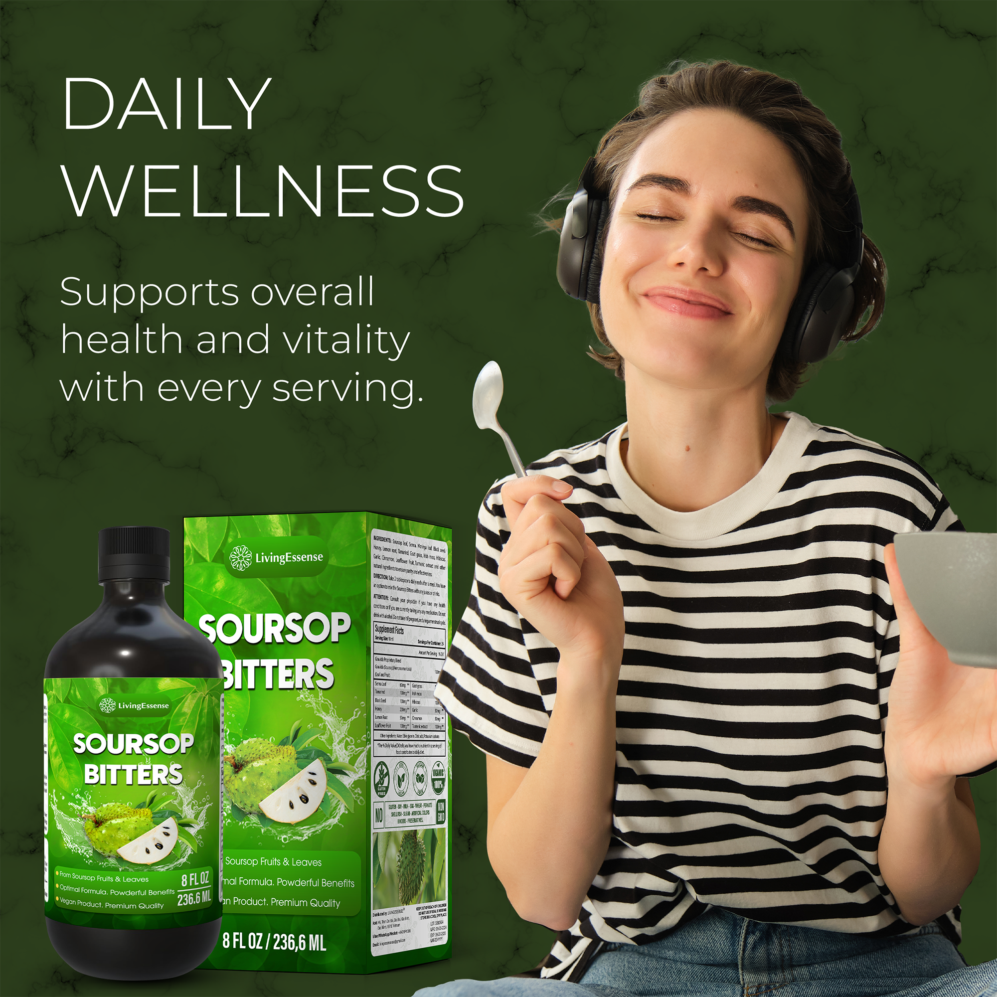 Naomi's Happy Place Shop - Vente Supplément oral/vitamine - Liquide Amer au Corossol avec Feuilles de Corossol pour la Santé Intestinale et le Renforcement Immunitaire2