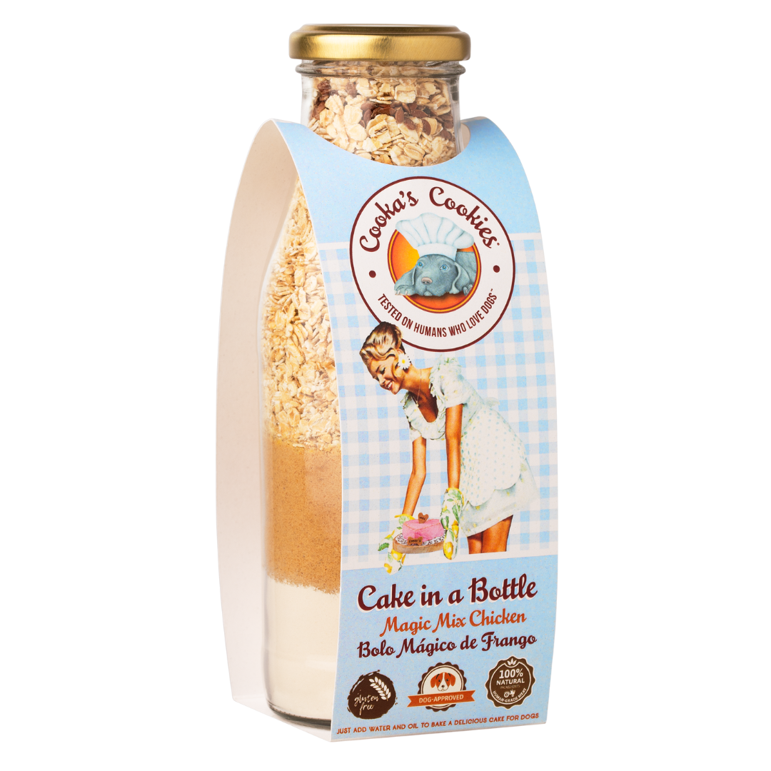 Belpharmed bv: Cooka's Cookies & Sensidog - Vente Friandises – chien - Gâteau en bouteille - Mélange à gâteau au poulet ou aux crevettes pour chiens1