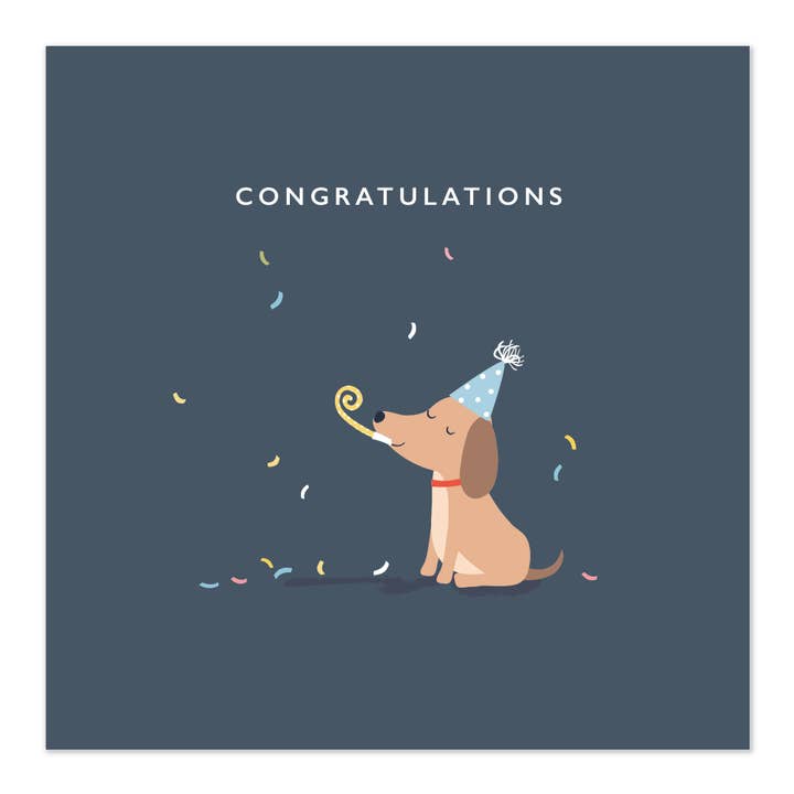 Congratulations Greetings Card | Celebrating Dog for wholesale by Klara Hawkins