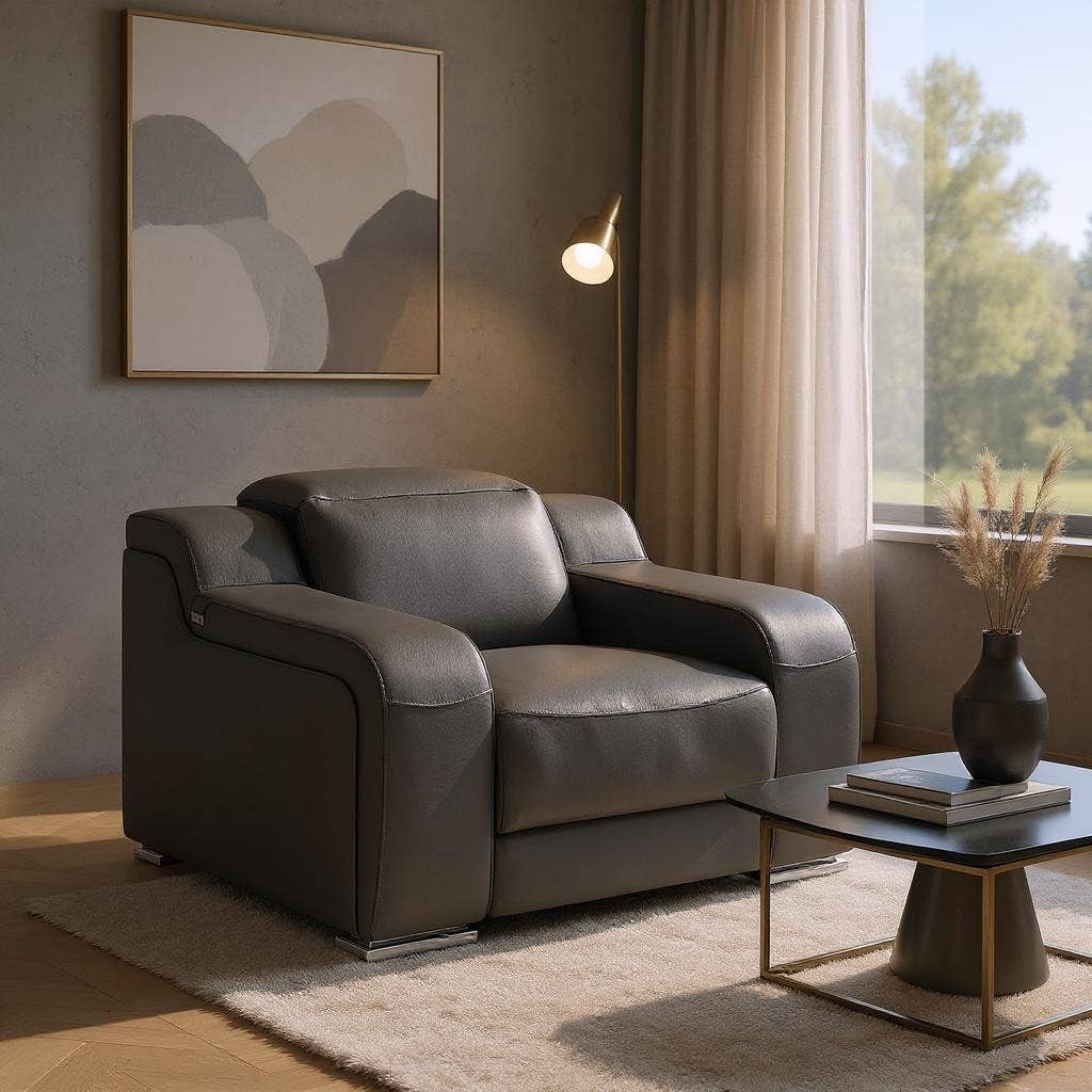 HomeRoots - Wholesale Chair - 41" Dark Gray Italian Leather Wall Hugger Recliner With USB1