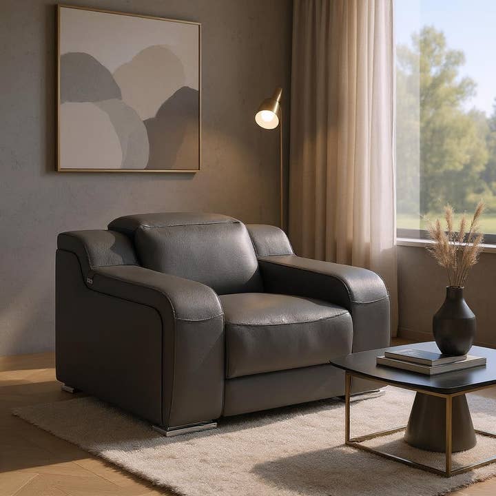 HomeRoots - Wholesale Chair - 41" Dark Gray Italian Leather Wall Hugger Recliner With USB1