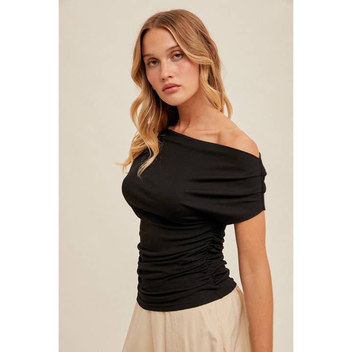 Blue Bunny Inc - Wholesale Knit Top - Women's - Asymmetrical Neckline Ruched Knit Top4