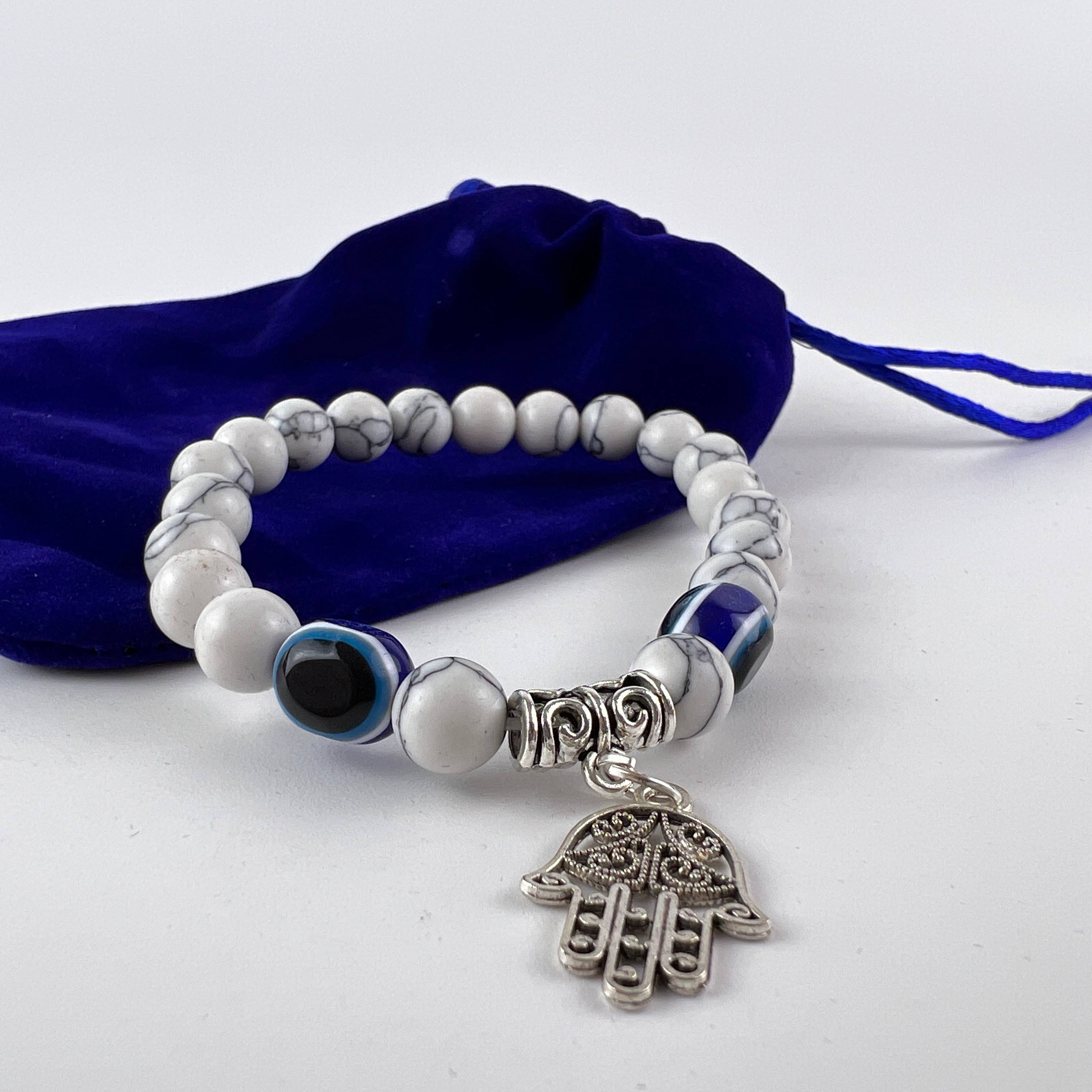 GREENROOTS USA LLC – wholesale Charm/dangle bracelet – Hamsa Hand Evil Eye W/ Howlite Bracelet W/ Velvet Bag2