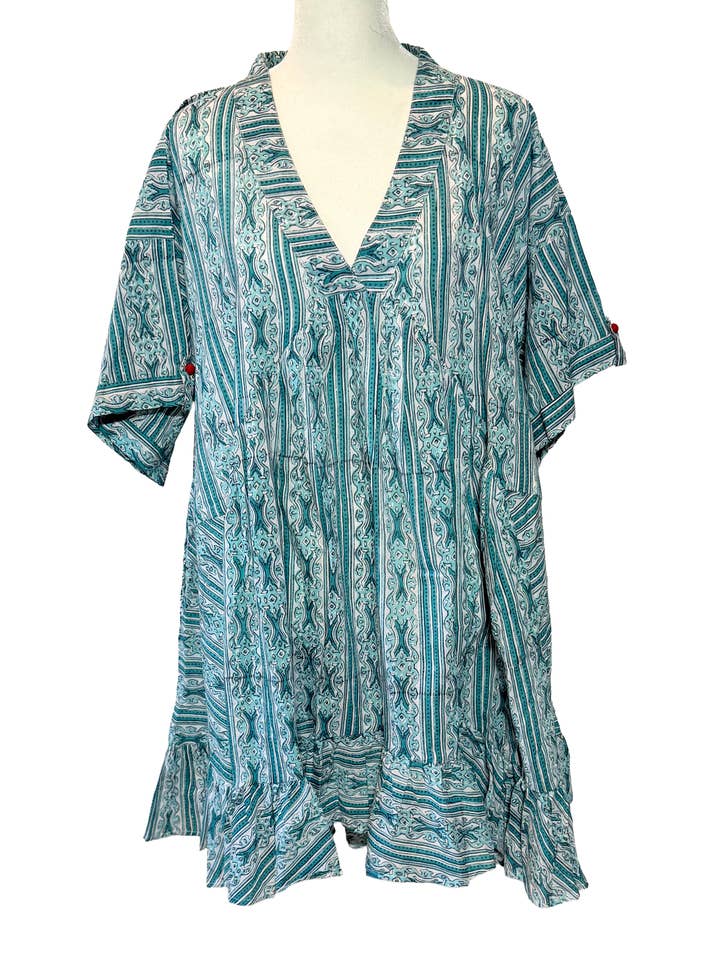 Midi-jurk met ruches en zachte bloemenblokprint voor wholesale door La Chic Trends