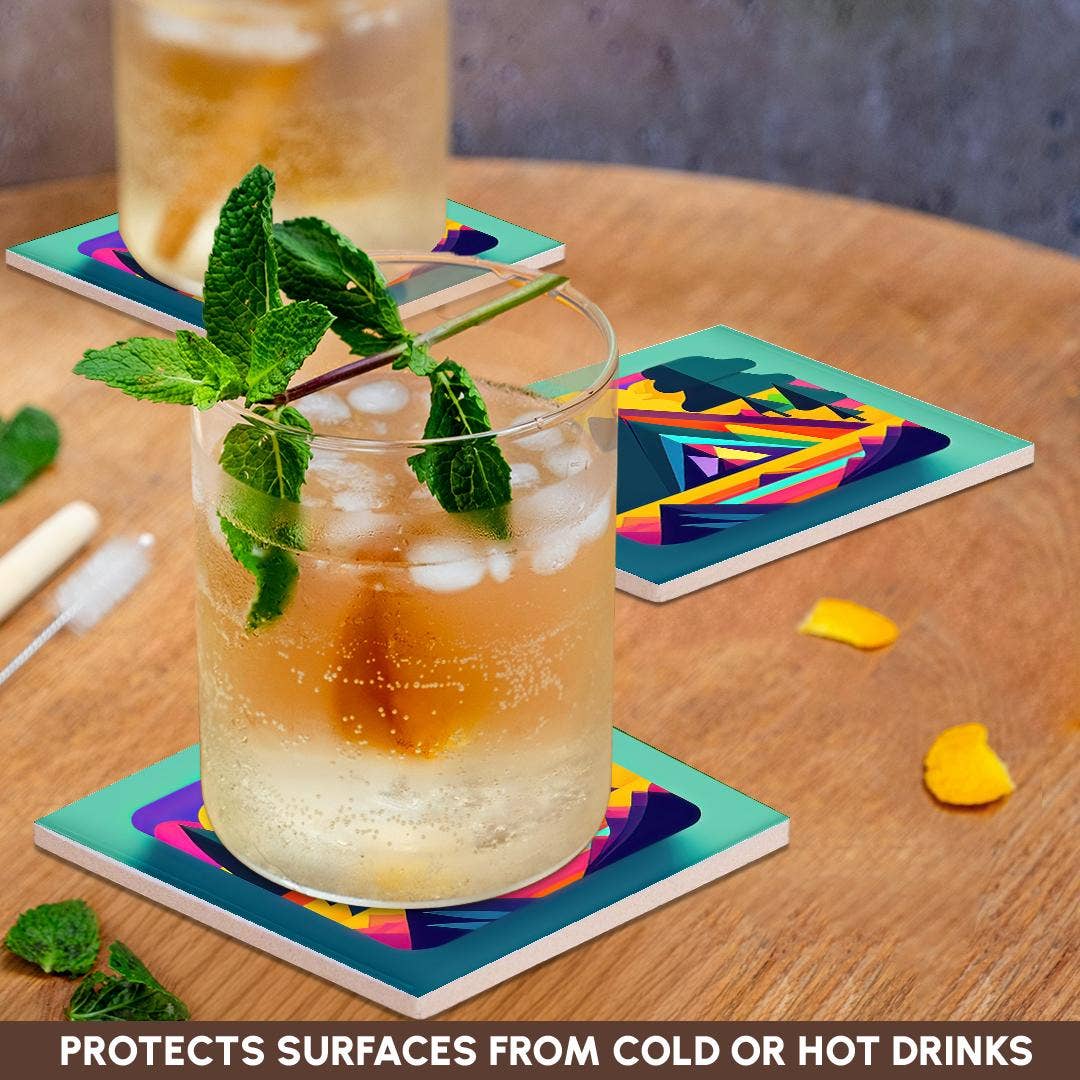 3dRose - Vente Sous-verre - 3dRose, Image décorative abstraite colorée de montagnes. Cadeau pour campeur heureux, Sous-verre2