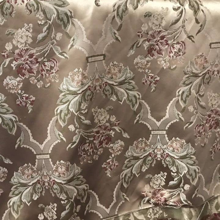 Fancy Styles Fabric - Wholesale Fabric - SWATCH Princess Holly Designer Brocade Jacquard Satin Fabric- Antique Floral Rose Gold4