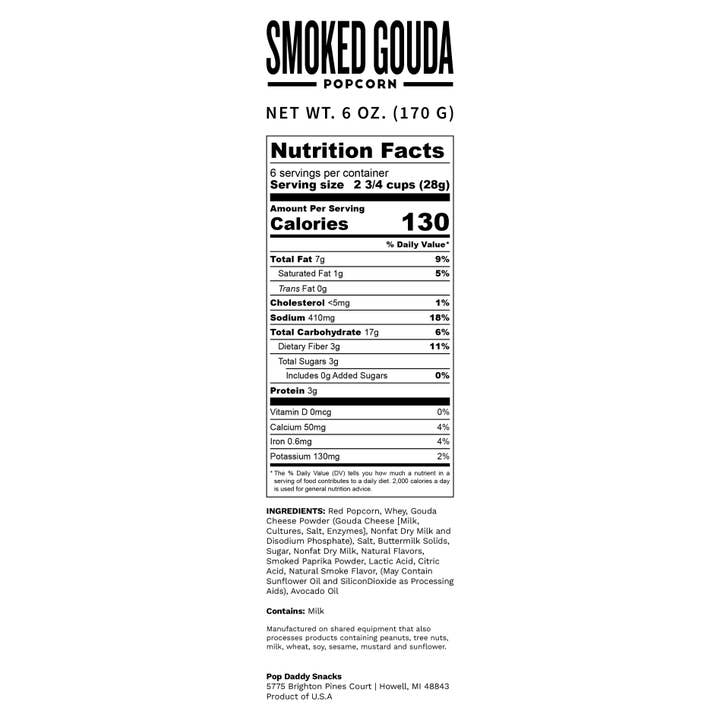 Pop Daddy Snacks - Wholesale Popcorn - Pop Daddy – Smoked Gouda Flavored Popcorn 6.0oz