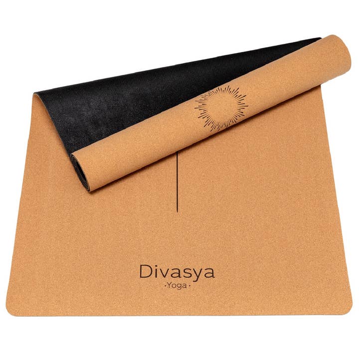 Divasya - Wholesale Yoga Mat - Cork & Natural Rubber Yoga Mat | 183 x 66 x 0.4cm | in 6 Yoga Designs | with Carrying Strap10