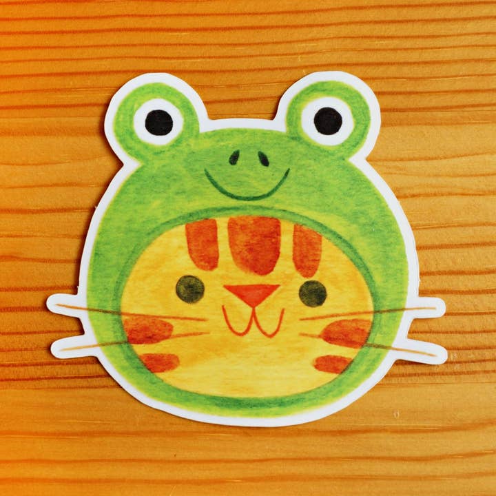 Frog Hat Cat Sticker for wholesale by Nellie Le