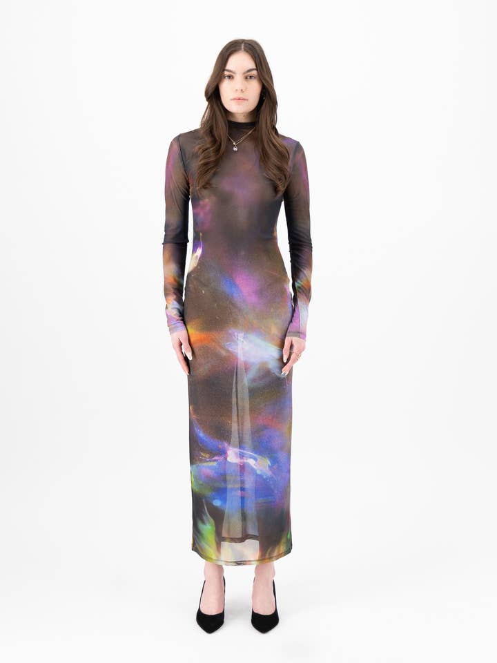 Vestido Coluna com Gola Alta Martina Sheer por atacado de Jessie Da Silva