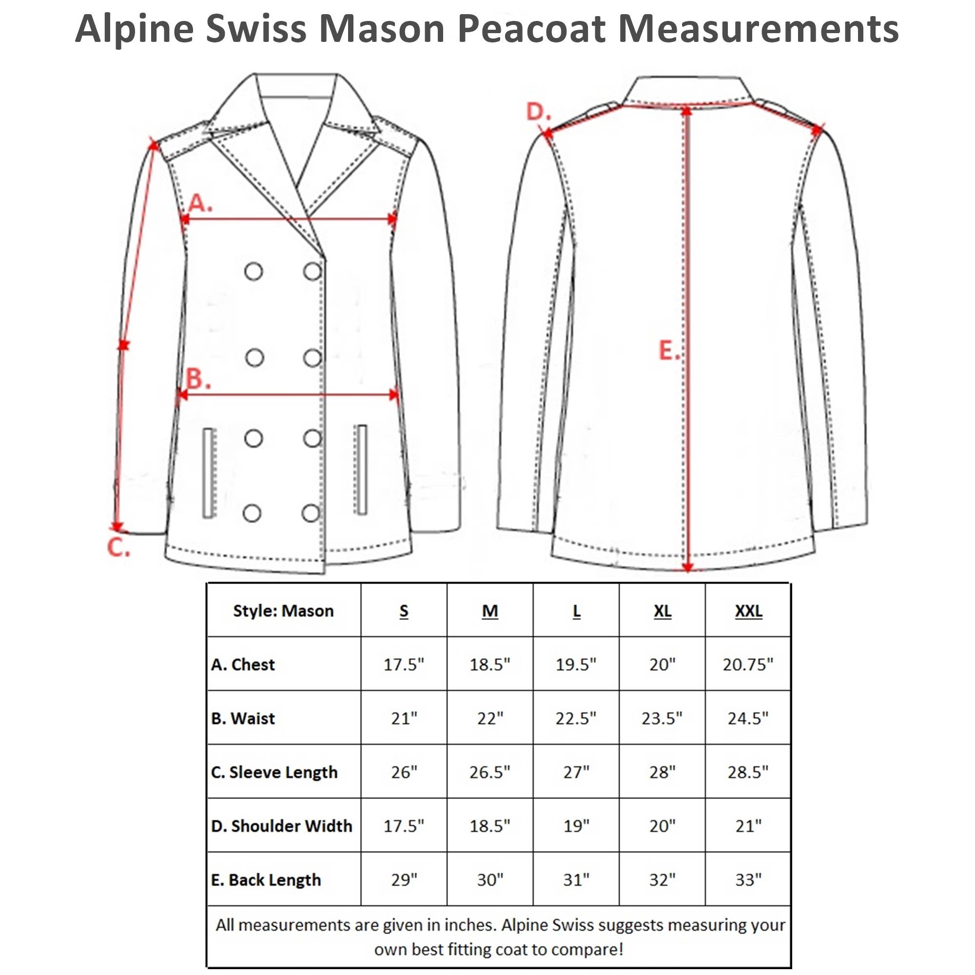 Alpine Swiss - Wholesale Peacoat - Men's - Mason Mens Wool Blend Pea Coat Jacket Double Breasted Dress1