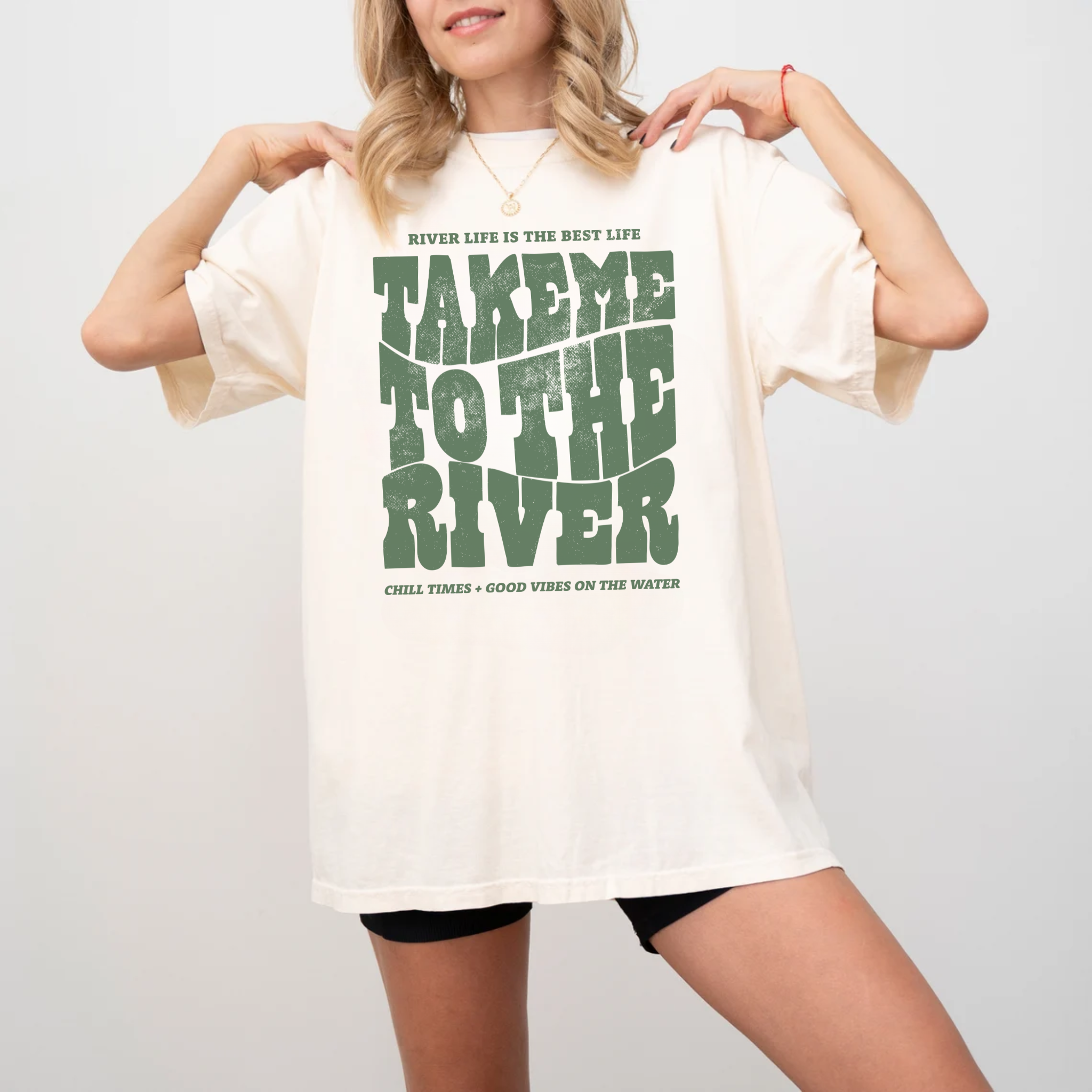 Hey Jude Graphic Tees – wholesale T-shirts med screentryck – Dam – Take Me To The River T-shirt I Elfenben1