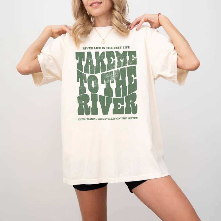 Hey Jude Graphic Tees - Wholesale Screen Printed T-Shirt - Women's - Take Me To The River T Shirt In Ivory1