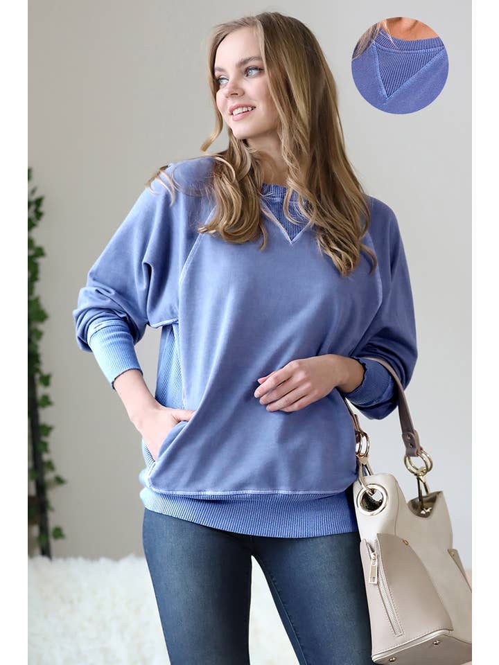 42POPS - Wholesale Sweatshirt - Women's - `.Washed French Terry Pullover With Side Pockets92