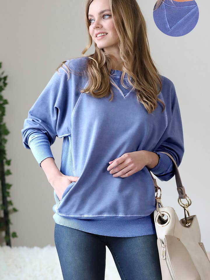 42POPS - Wholesale Sweatshirt - Women's - `Washed French Terry Pullover With Side Pockets SI-2359928
