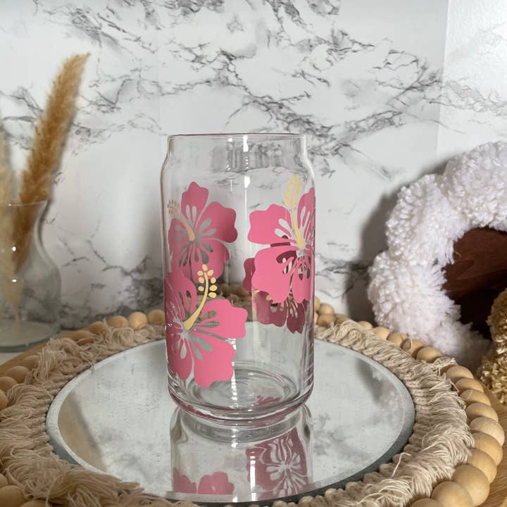 Hibiscus Flower Glass Soda Can 20oz for wholesale by with love, ashley marie