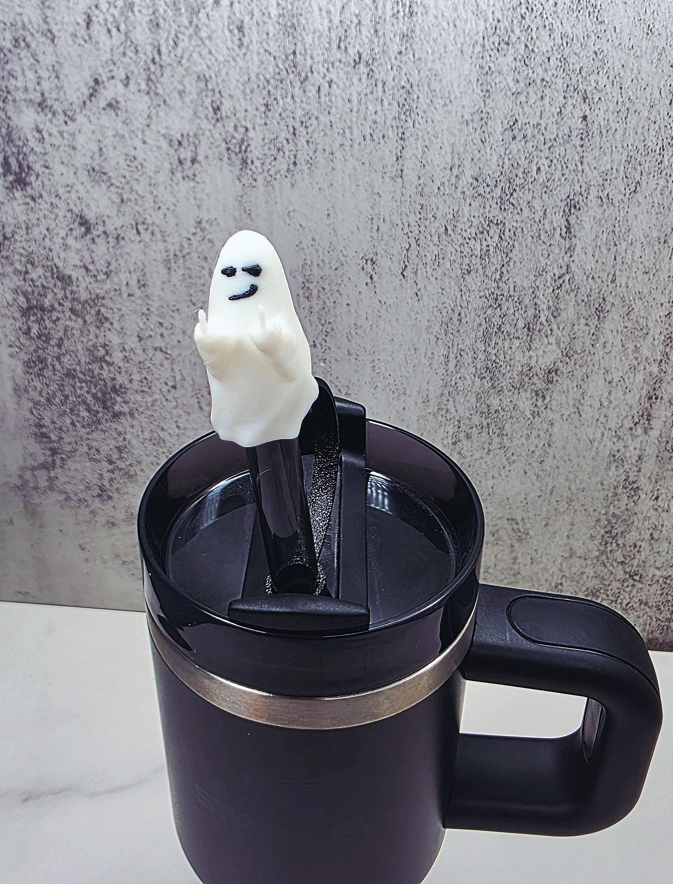 Agape Designs 3D - Wholesale Drink Topper - Rude Ghost Giving Finger Straw Cover for Halloween Tumbler0