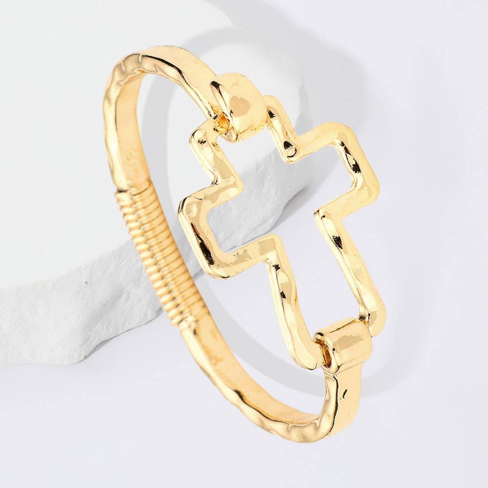 Sensibling Corp. - Wholesale Bangle Bracelet - Hammered Open Metal Cross Hook Bracelet2