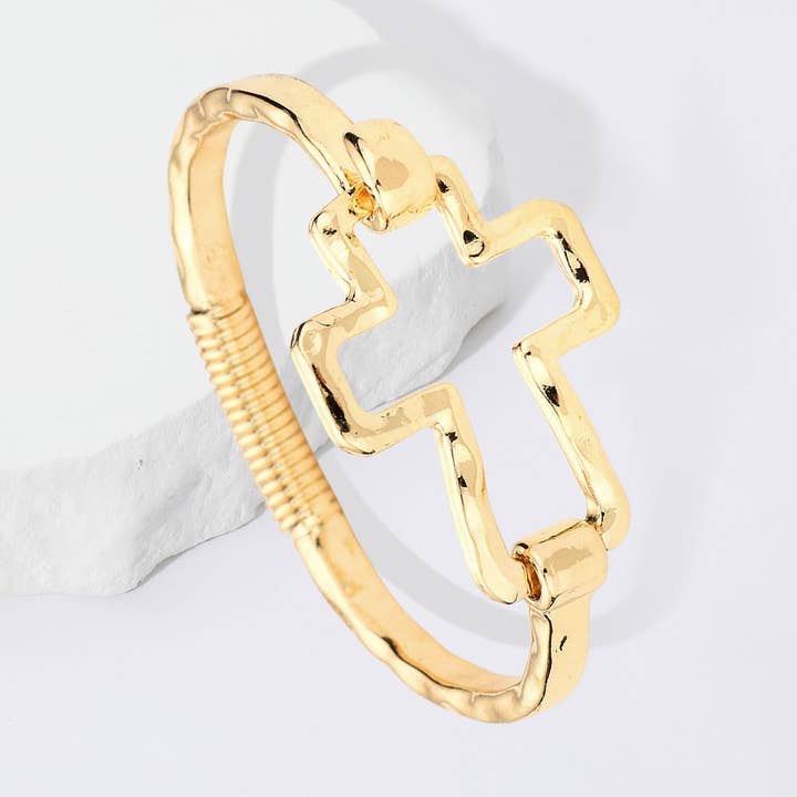 Sensibling Corp. - Wholesale Bangle Bracelet - Hammered Open Metal Cross Hook Bracelet7